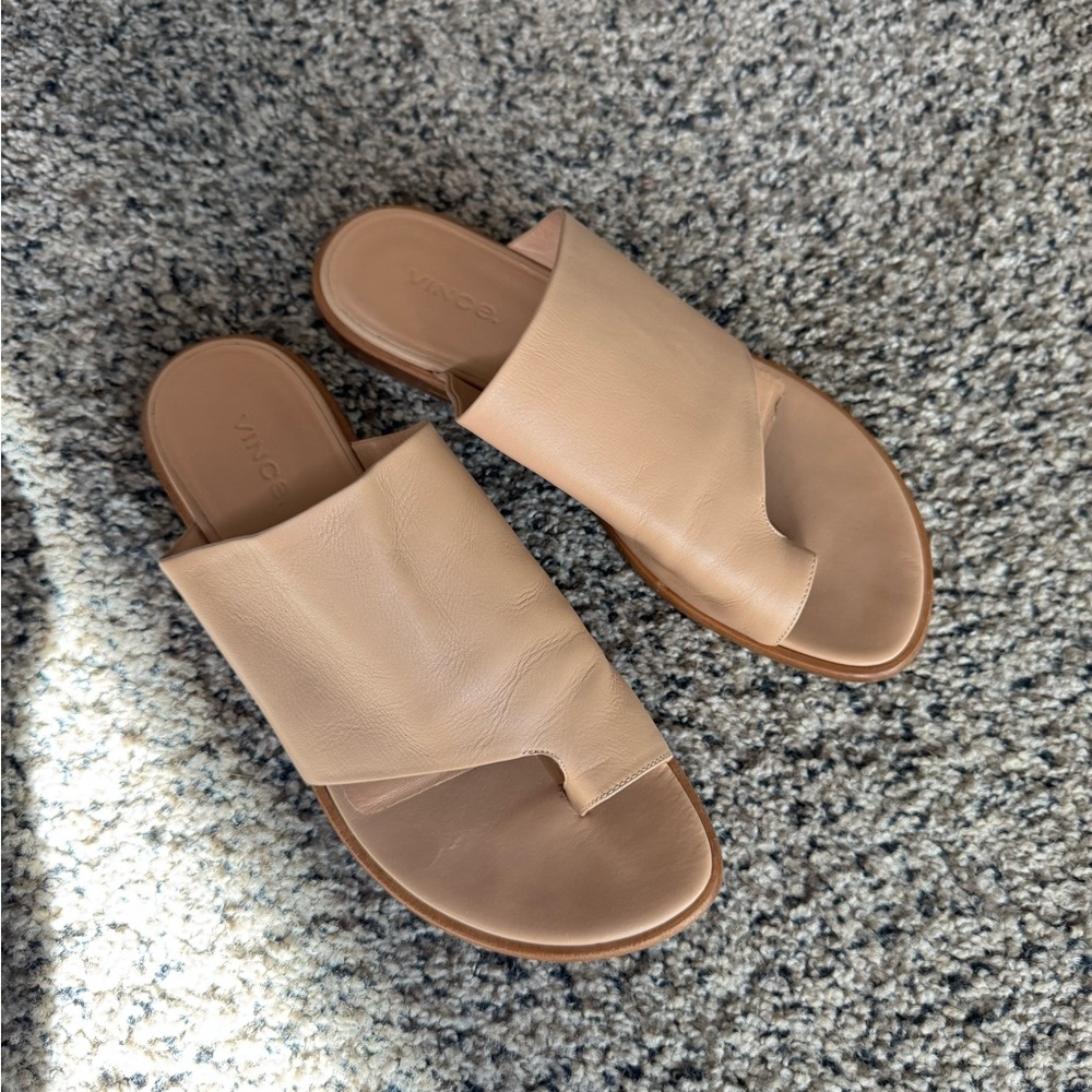 Vince Tan Leather Slide Sandals